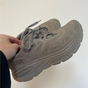 HOKA Bondi L Taupe Suede Platform Sneaker